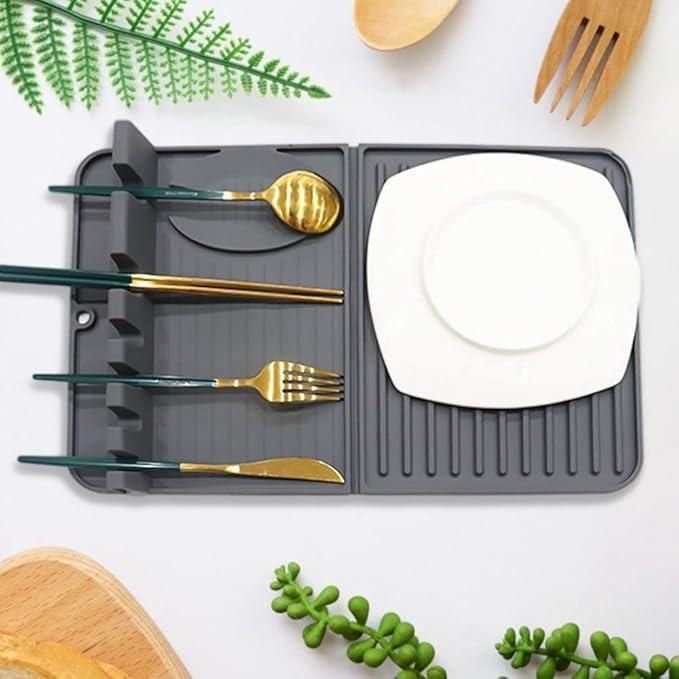 Silicon Dish Drying Mat with Hanger for Kitchen Non-Slip Water Draining